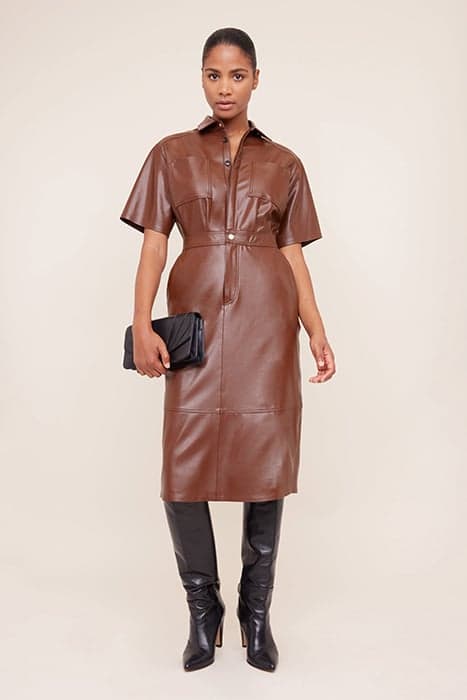 FAUX LEATHER SHIRT DRESS CHOCOLATE FONDANT by Vanilia