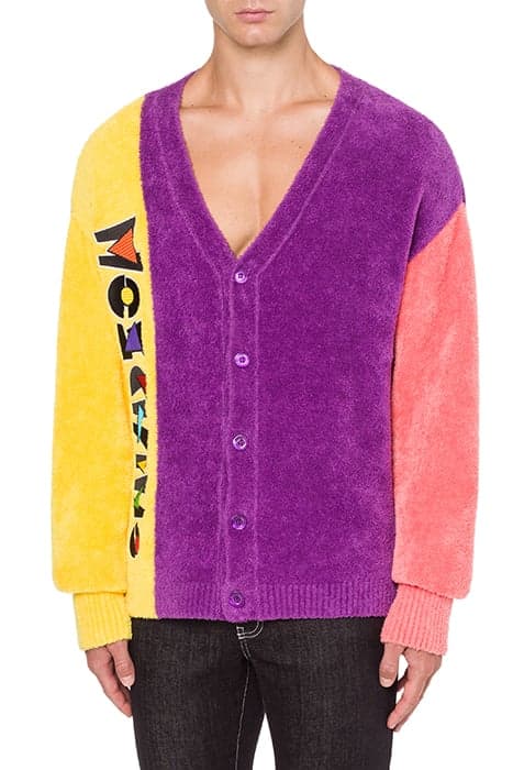 COLOR BLOCK COTTON VELOR CARDIGAN PURPLE by Moschino