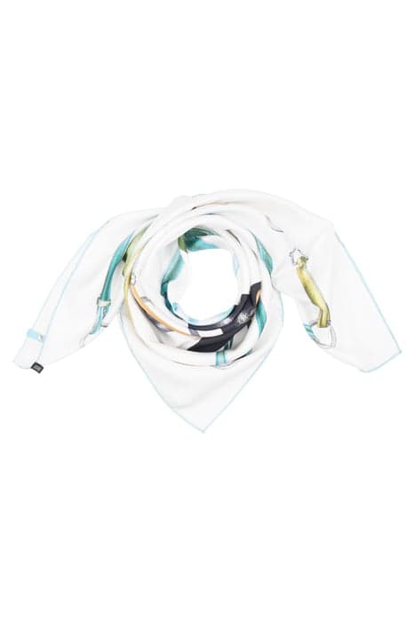 SILK SCARF SQUARED EQUESTRIAN WHITE, BLUE, GREEN by Mucho Gusto