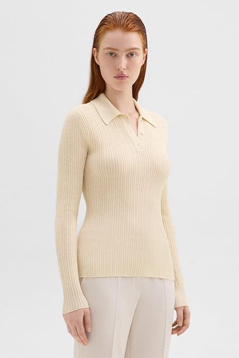 SLIM POLO IN WOOL-VISCOSE CREPE ECRU by THEORY