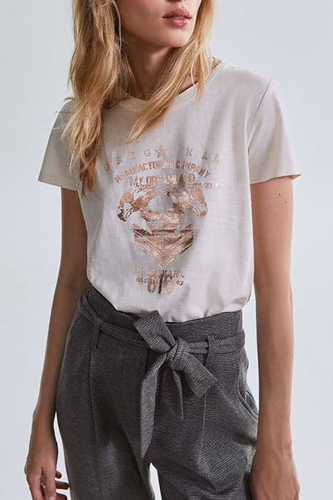 WHITE ORGANIC T-SHIRT WITH COPPER FOIL SKULL IMAGE OFF-WHITE by IKKS