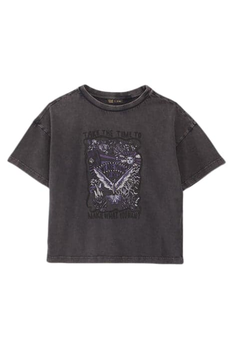 GIRLS’ GREY STUDDED ROCK IMAGE T-SHIRT BLACK USED by IKKS