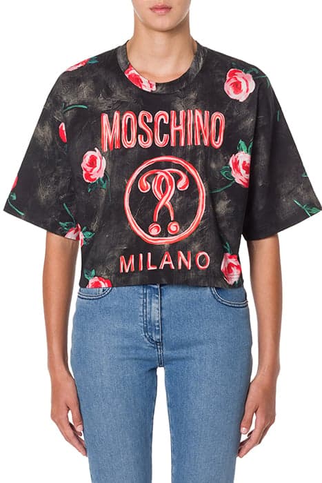 CROPPED PAINTED FLOWERS T-SHIRT MULTICOLOR by Moschino