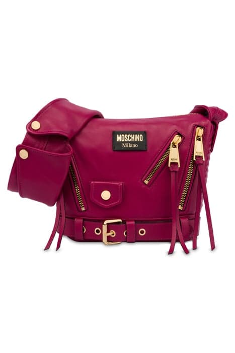 NAPPA LEATHER SHOULDER BIKER BAG PINK by Moschino