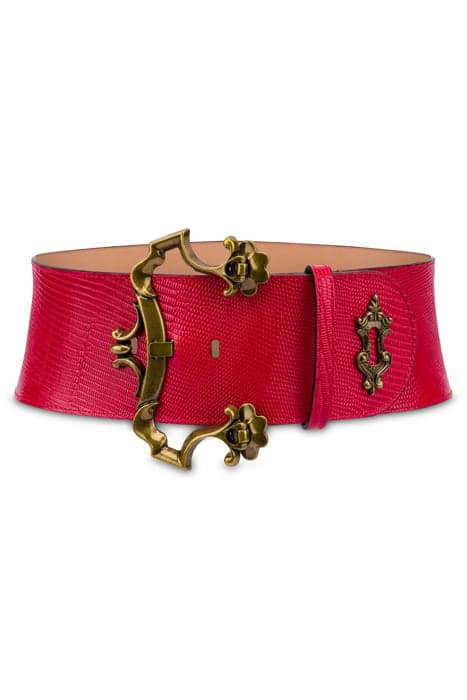 BAROQUE BUCKLE BELT WITH TEJUS PRINT RED by Moschino