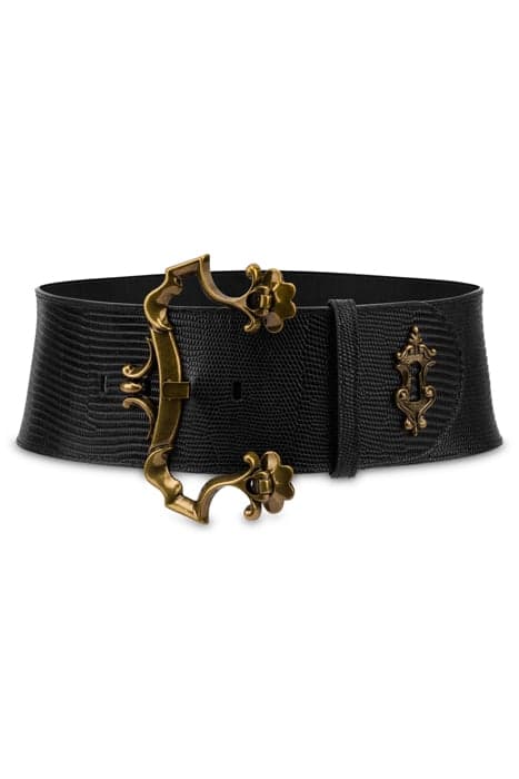 BAROQUE BUCKLE BELT WITH TEJUS PRINT BLACK by Moschino