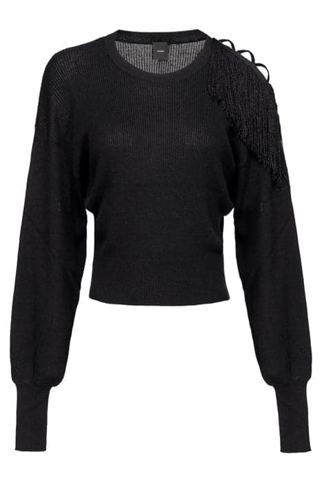 PALLADIO MAGLIA COSTINA VISCOSA CACHEMIRE CON FRANGE BLACK by PINKO