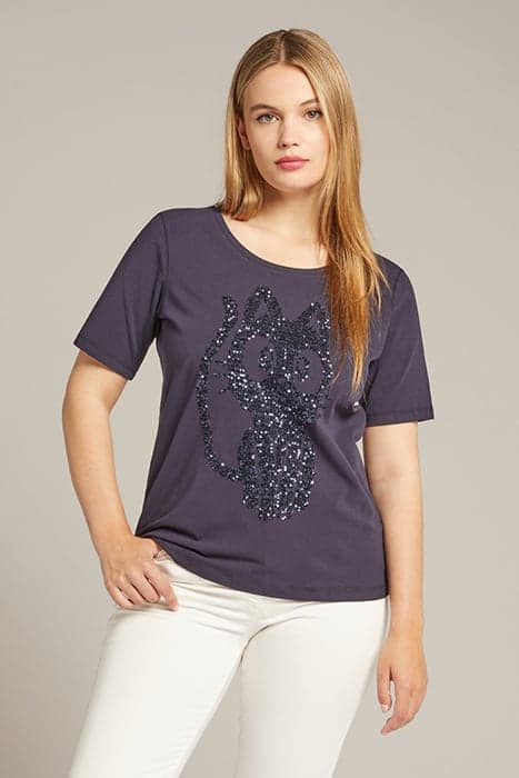 T-SHIRT WITH CAT EMBROIDERY BLUE by Elena Mirò