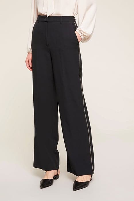 WIDE-LEG TROUSERS WITH JEWEL BORDER BLACK by Motivi