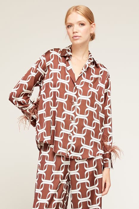 CHAIN PATTERNED SATIN SHIRT WITH FEATHERS NATURAL by Motivi