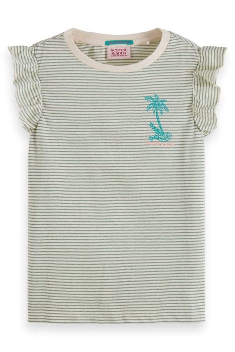 RUFFLE DETAIL LUREX STRIPE RELAXED-FIT T-SHIRT OCEAN STRIPE by Scotch & Soda