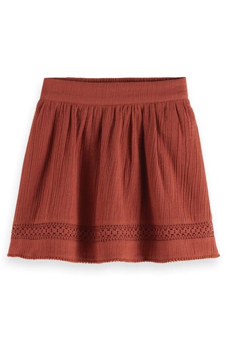 LACE DETAIL CRINKLE COTTON MINI SKIRT TERRACOTTA by Scotch & Soda