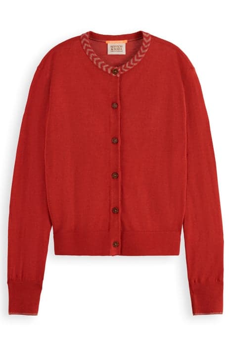 JACQUARD TRIM CREW NECK CARDIGAN RUSTIC CORAL by Scotch & Soda