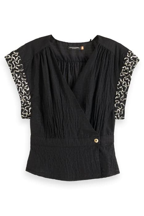 WRAP TOP WITH SEQUIN SLEEVE DETAIL EVENING BLACK by Scotch & Soda