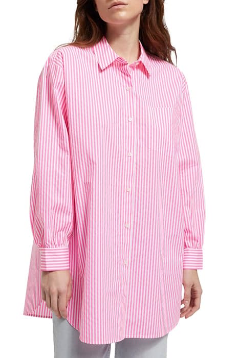 OVERSIZED POPLIN SHIRT IN FLUO PINK /WHITE STRIPE COMBO S by Scotch & Soda