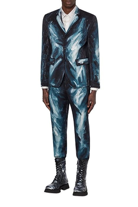 PAINTING WOOL SATIN JACKET BLUE by Moschino