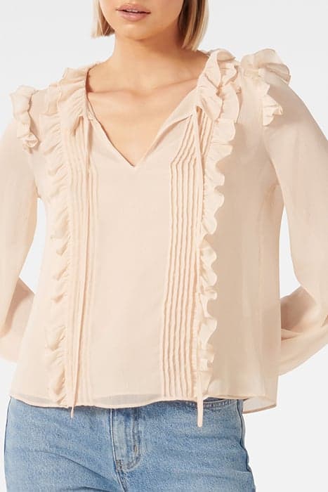 CODY RUFFLE PINTUCK BLOUSE PARCHMENT by Forever New