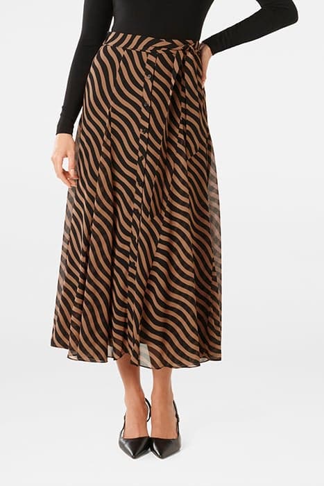 DONNA GODET MIDI SKIRT TAN WAVED STRIPE by Forever New