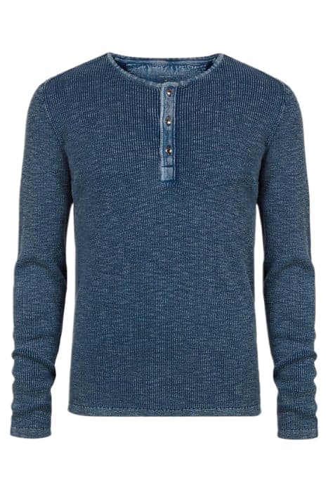 NASHVILLE WAFFLE HENLEY IN FADEAWAY WASH CAPRI BLUE by John Varvatos