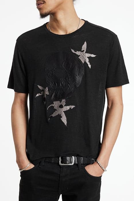 SS CREW TEE - FLORAL SKULL BLACK by John Varvatos