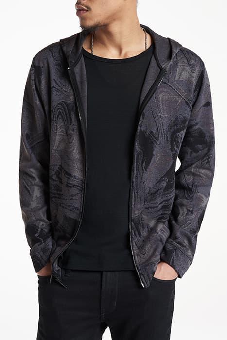 NOVA FZ HOOD WITH DYNAMIC WAVE PATTERN BLACK by John Varvatos