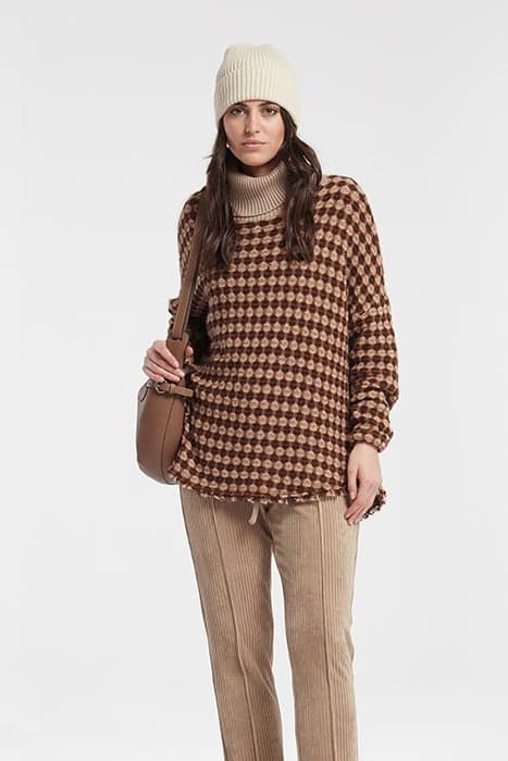 TRICOLOR KNIT HIGH NECK ASTRAL SWEATER BROWN by OKY