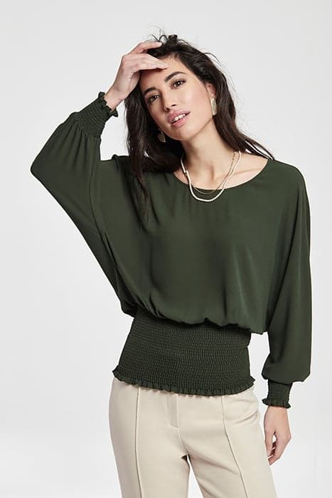 CHIFFON TOP WITH RUBBER BANDS GREEN by OKY