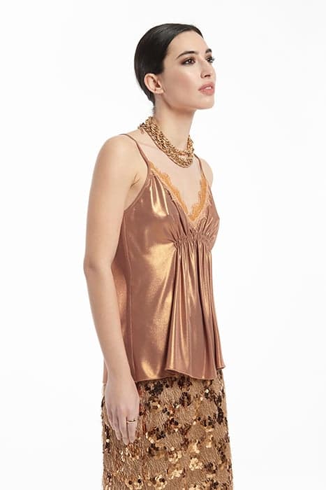 CHIFFON SHINY STRAPPY AURA TOP WITH CHEST DETAIL RUSSET ORAN by OKY