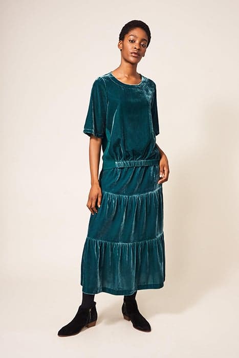 MIA VELVET TIERED SKIRT MID TEAL by White Stuff