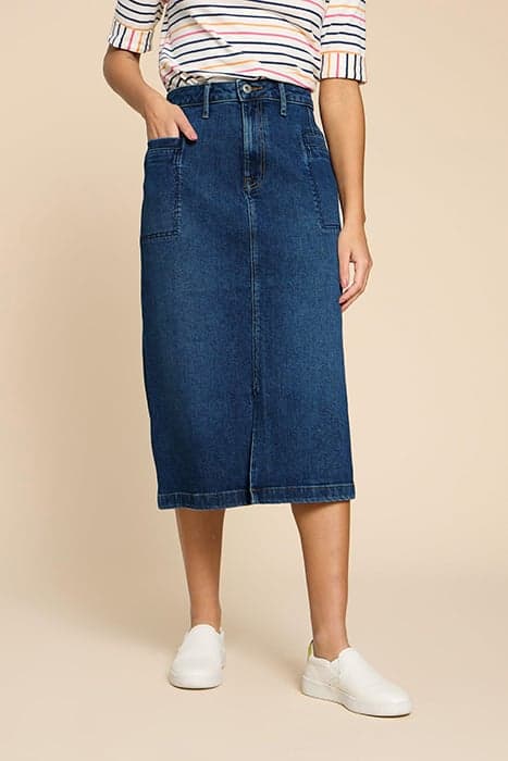 PENNY DENIM MIDI SKIRT MID DENIM by White Stuff