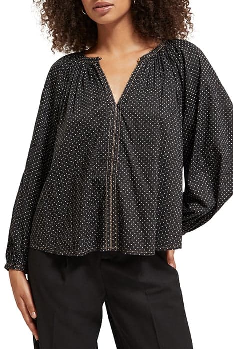 BALLOON SLEEVE EMBROIDERED TOP POLKA EVENING BLACK by Scotch & Soda