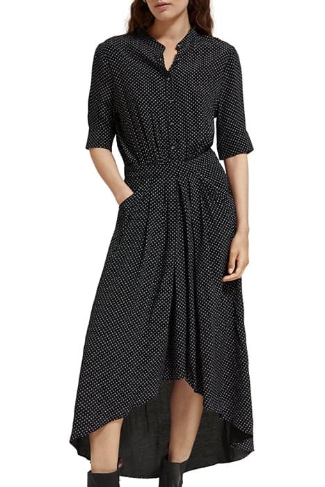 MIDI DRESS WITH HIGH LOW HEM POLKA EVENING BLACK by Scotch & Soda