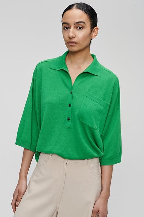 COTTON MIX WIDE POLO TOP COTTON GREEN by Zenggi