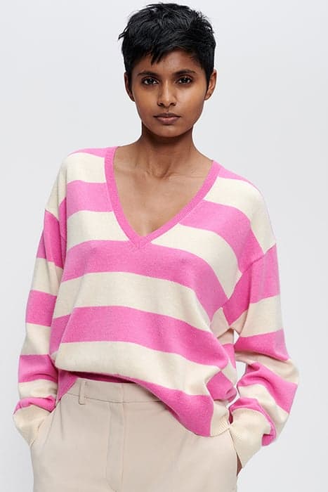 CASHMERE MIX STRIPE PULLOVER PEONIA by Zenggi