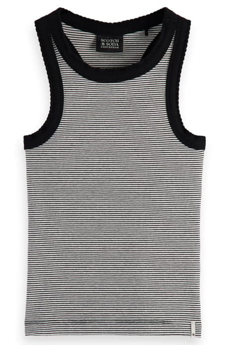 GIRLS FITTED RIB RACER-BACK TANK-TOP BLACK WHITE STRIPE by Scotch & Soda