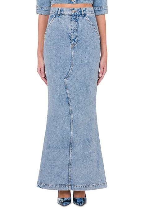 LONG SKIRT IN RECYCLED DENIM BLUE by Moschino