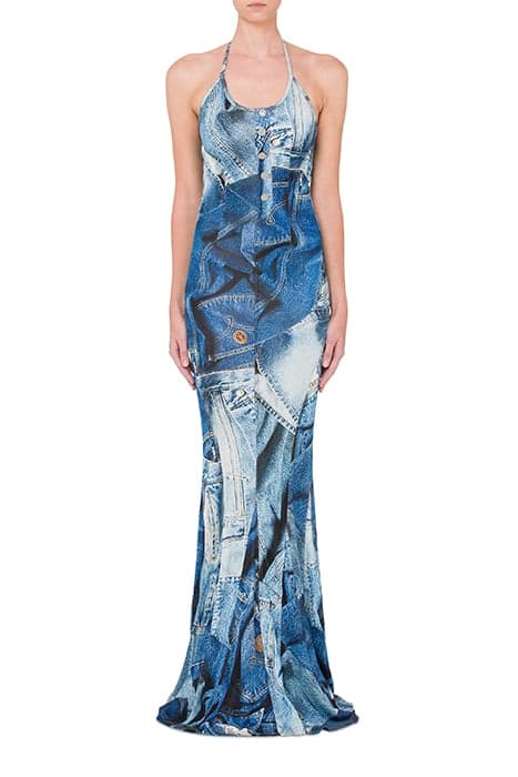 DENIM PRINT ORGANZA DRESS BLUE by Moschino