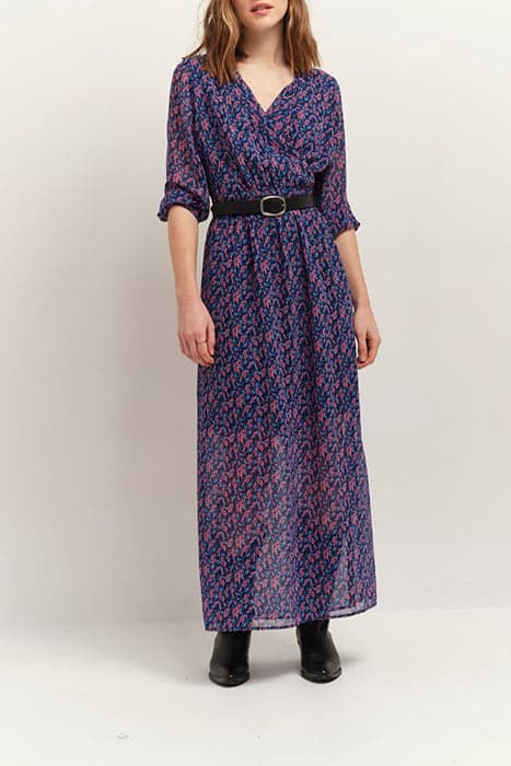 RAVNA - NAVY MAXI DRESS WITH RECYCLED POLYESTER GRAPHIC BOUQ by ONE STEP