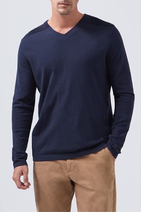 NAVY V.NECK SWEATER WITH OTTOMAN RIBBING by IKKS