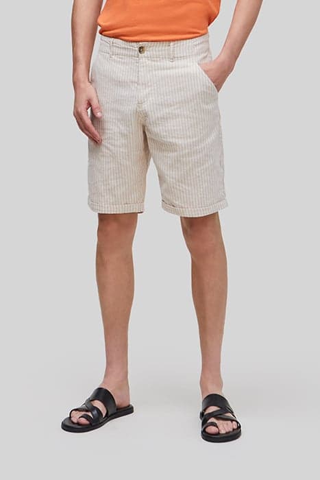 BEIGE CROPPED THIN-STRIPED CHINO BERMUDAS by IKKS