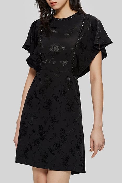 BLACK PLANT MOTIF JACQUARD STUDDED DRESS by IKKS