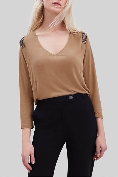 CAMEL LUREX T-SHIRT WITH BEADED SHOULDERS by IKKS