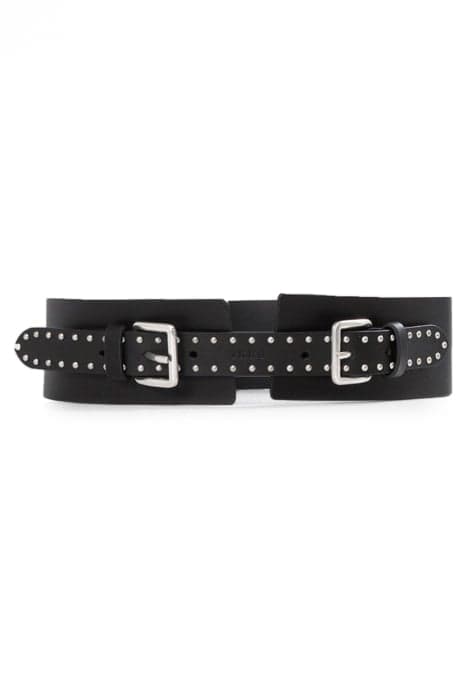 BLACK LEATHER DRESS BELT WITH STUDDED TAB by IKKS