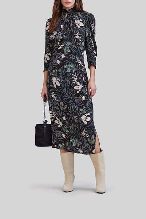 BLACK LENZING™ ECOVERO™ ORCHID PRINT MIDI DRESS by IKKS