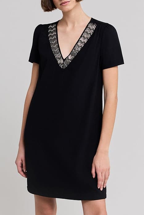 BLACK RECYCLED DRESS, PRETTY EMBROIDERED COLLAR by IKKS