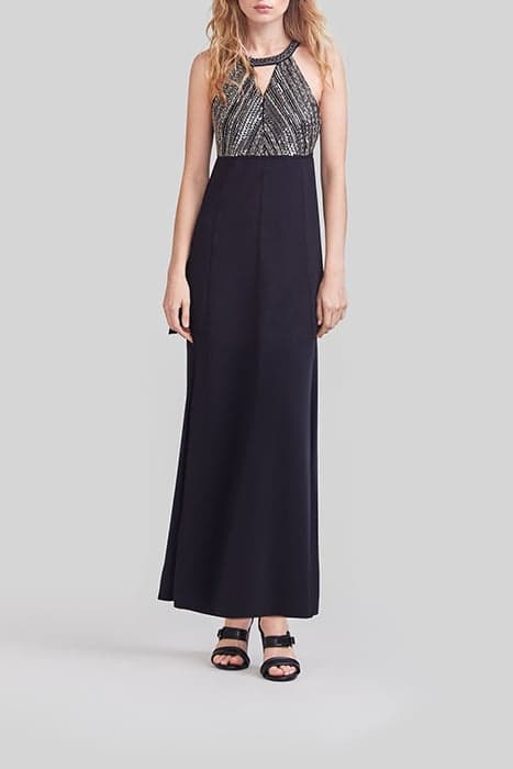 BLACK LONG DRESS, METALLIC BEAD-EMBROIDERED DICKEY by IKKS