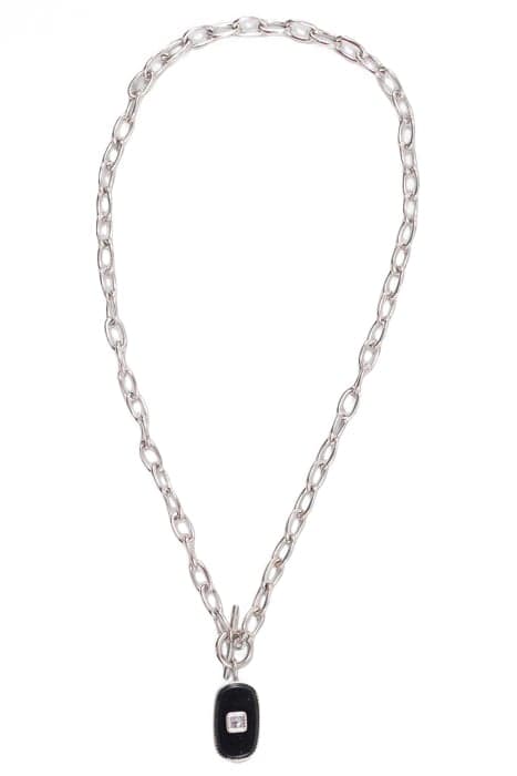 GREY CABLE LINK CHAIN LONG NECKLACE, BLACK PENDANT by IKKS