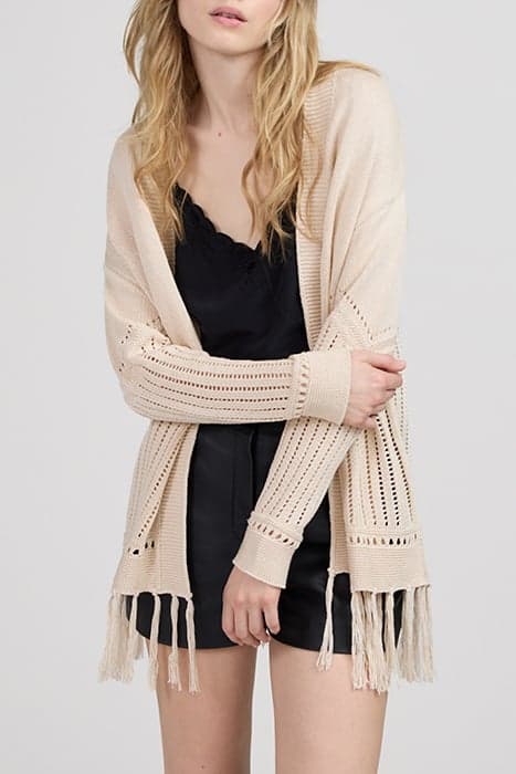 ECRU OPENWORK KNIT CARDIGAN WITH FRINGED EDGES by IKKS