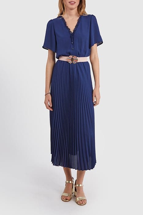 INDIGO LONG DRESS WITH PLEATED SKIRT by ICODE