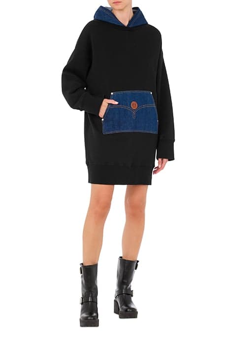 DENIM DETAILS SWEATSHIRT DRESS BLACK by Moschino